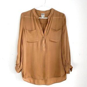 Haute  Hippie Nude Beige Button Up Silk Blouse XS